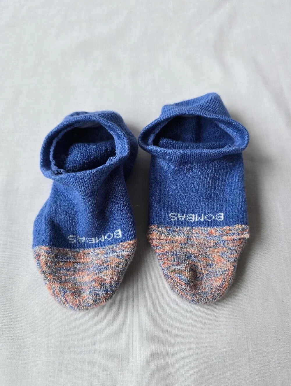 Bombas▪️Cushioned No Show Socks- Blue & Orange Heathered Toe w/ heel grips